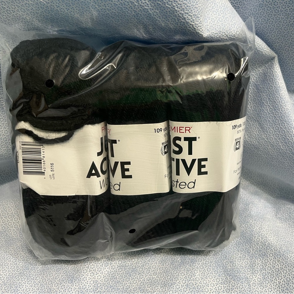 3Skeins Premier Just Active Black Worsted Yarn Medium 4 109yards 80poly20acrylic
